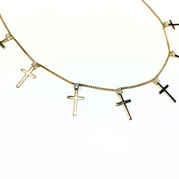 Colar veneziana com pingentes de cruz dourado