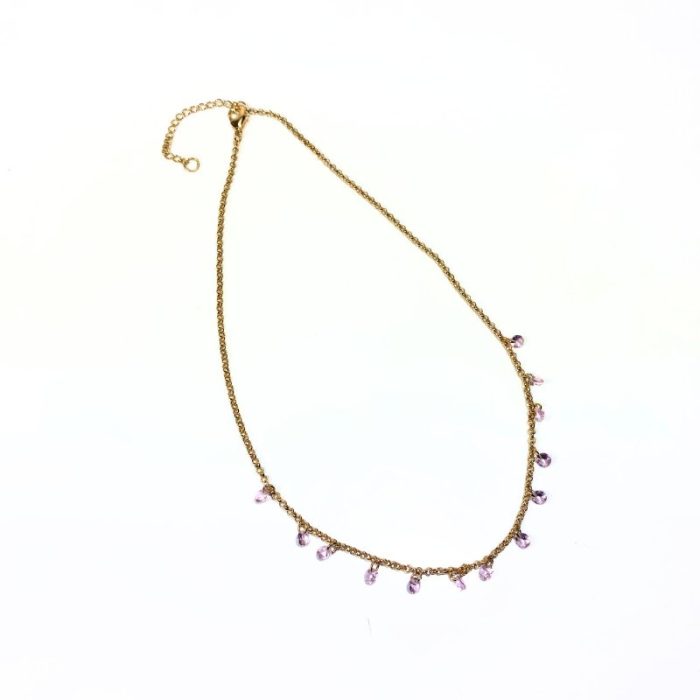 Colar veneziana com pingente de pedras rosa dourado