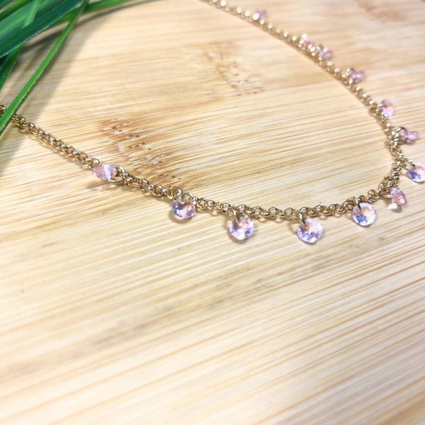 Colar veneziana com pingente de pedras rosa dourado - Imagem 3