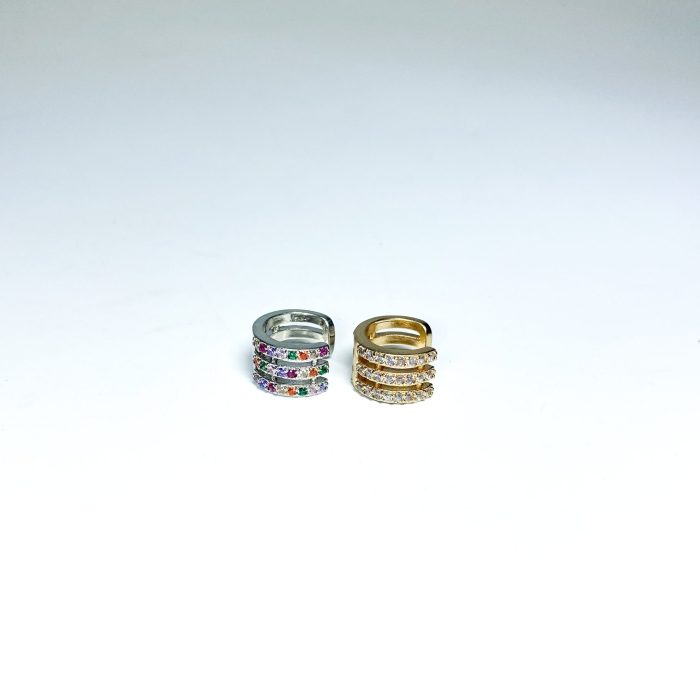 Piercing de três fios em ródio com pedras zircônias