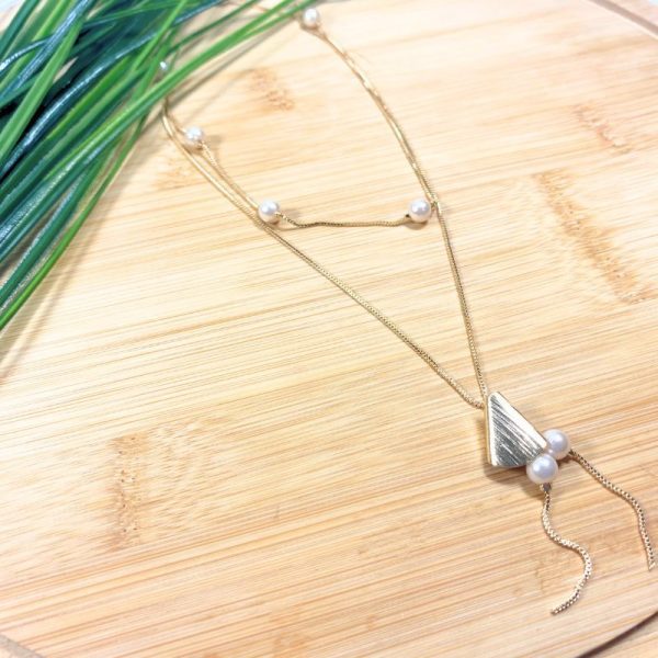 Colar de gravata com pérolas dourado - Imagem 2