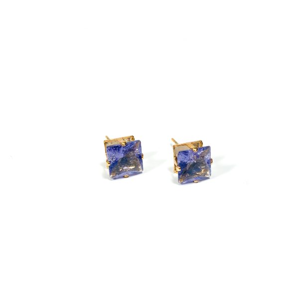 Brinco dourado quadrado com pedra dourado