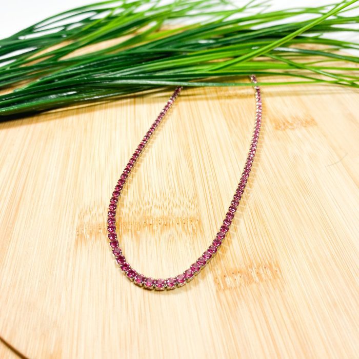 Chocker de pedras rosa pink em ródio