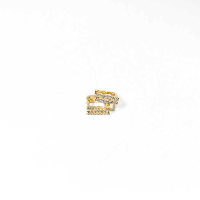 Brinco articulado quadrado com pedras dourado