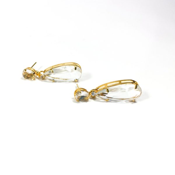 Brinco de gota com pedra cristal dourado