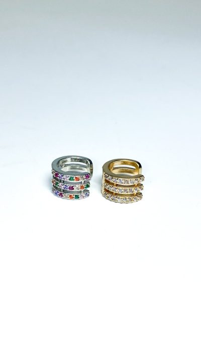 Piercing de três fios com pedras zircônias cristais dourado