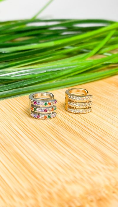Piercing de três fios com pedras zircônias cristais dourado - Image 2