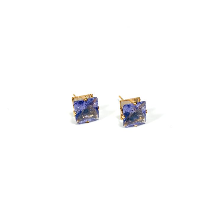 Brinco dourado quadrado com pedra dourado