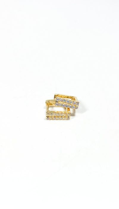 Brinco articulado quadrado com pedras dourado